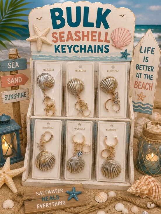 Accessories - Bulk Seashell Keychains - Gold Tone Shell  & Charms